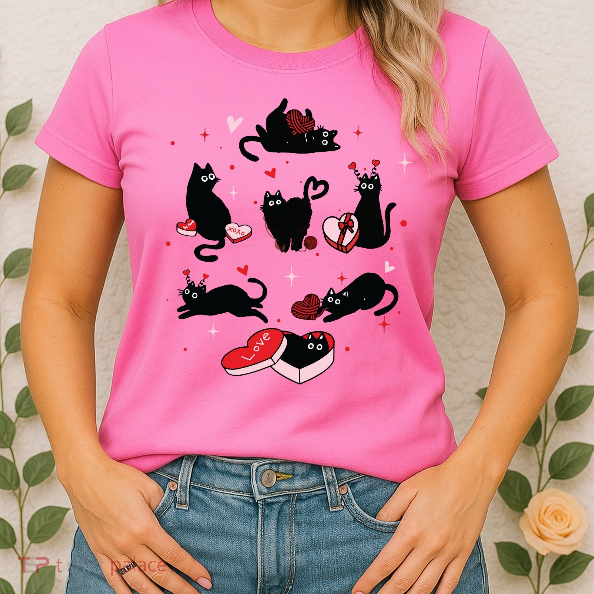 Black Cat Valentine Shirts Cat Valentines Day Cat Mom Valentines Women's T-Shirt