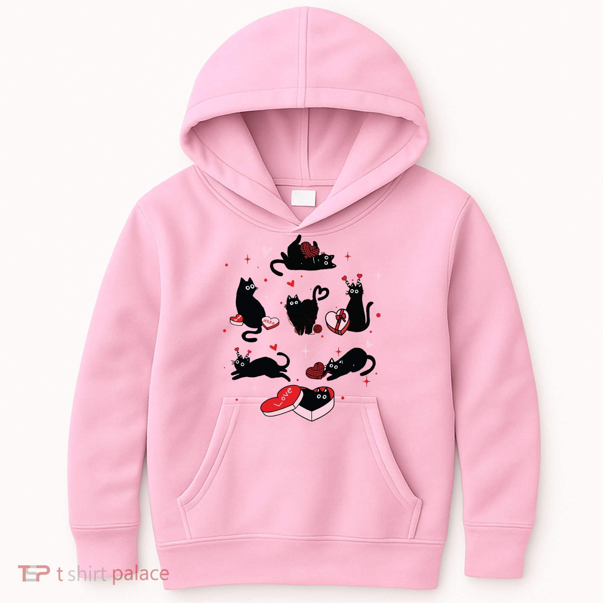 Black Cat Valentine Shirts Cat Valentines Day Cat Mom Valentines Kids Hoodie