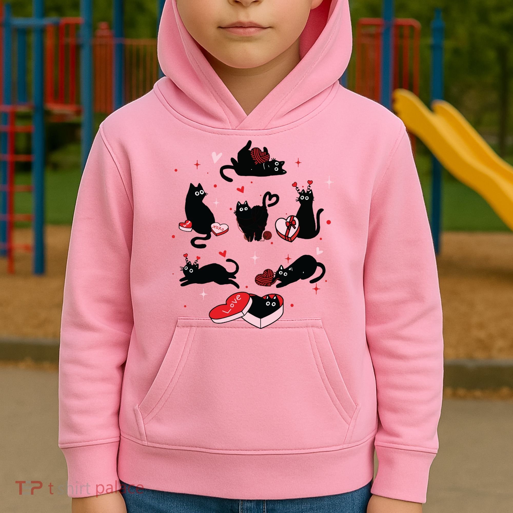 Black Cat Valentine Shirts Cat Valentines Day Cat Mom Valentines Kids Hoodie