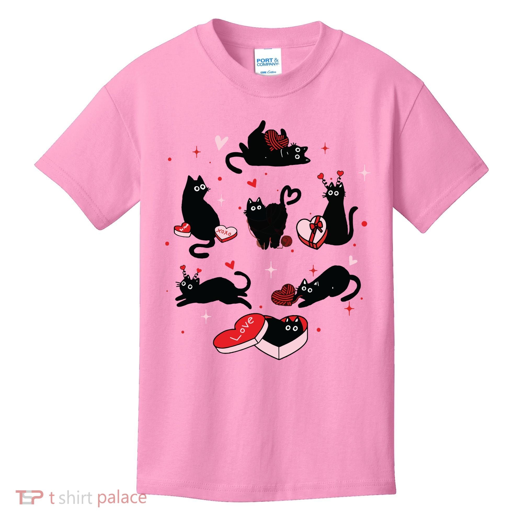 Black Cat Valentine Shirts Cat Valentines Day Cat Mom Valentines Kids T-Shirt