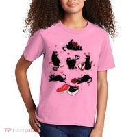 Black Cat Valentine Shirts Cat Valentines Day Cat Mom Valentines Kids T-Shirt thumb 2