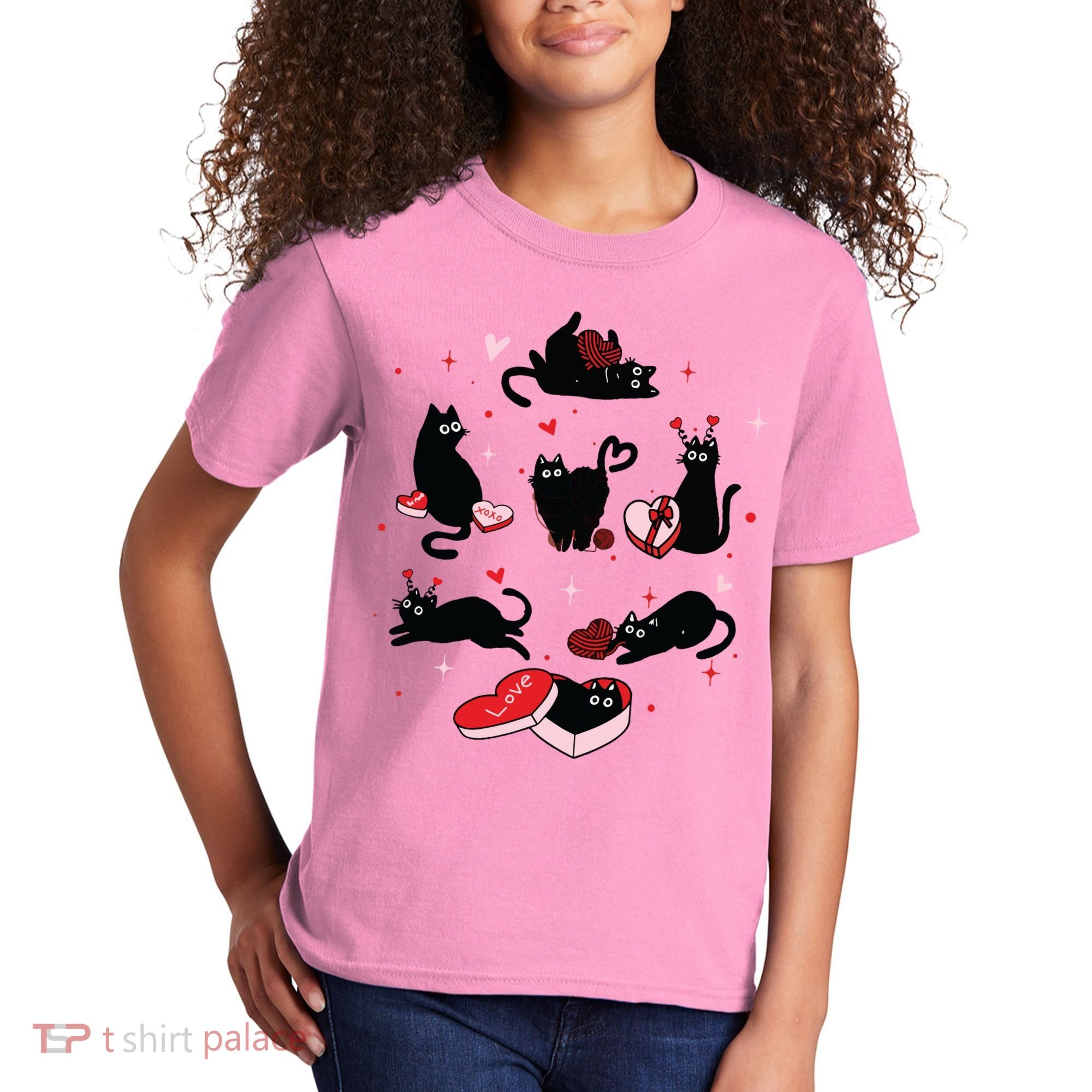 Black Cat Valentine Shirts Cat Valentines Day Cat Mom Valentines Kids T-Shirt