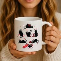 Black Cat Valentine Shirts Cat Valentines Day Cat Mom Valentines Coffee Mug thumb 3