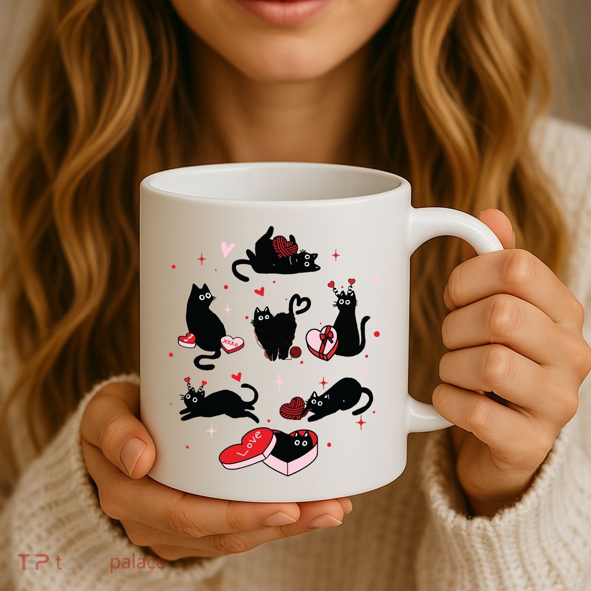 Black Cat Valentine Shirts Cat Valentines Day Cat Mom Valentines Coffee Mug