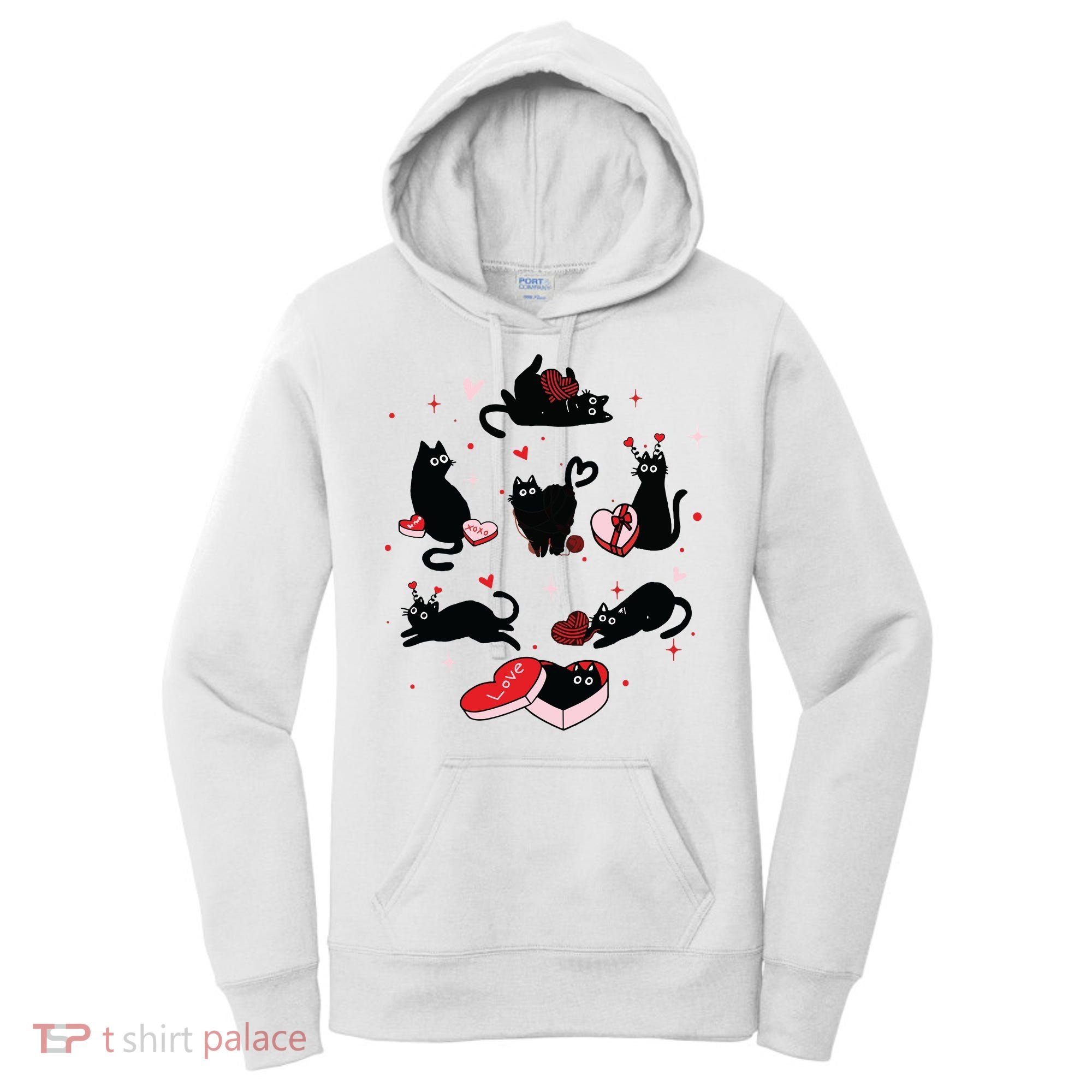 Black Cat Valentine Shirts Cat Valentines Day Cat Mom Valentines Women's Hoodie