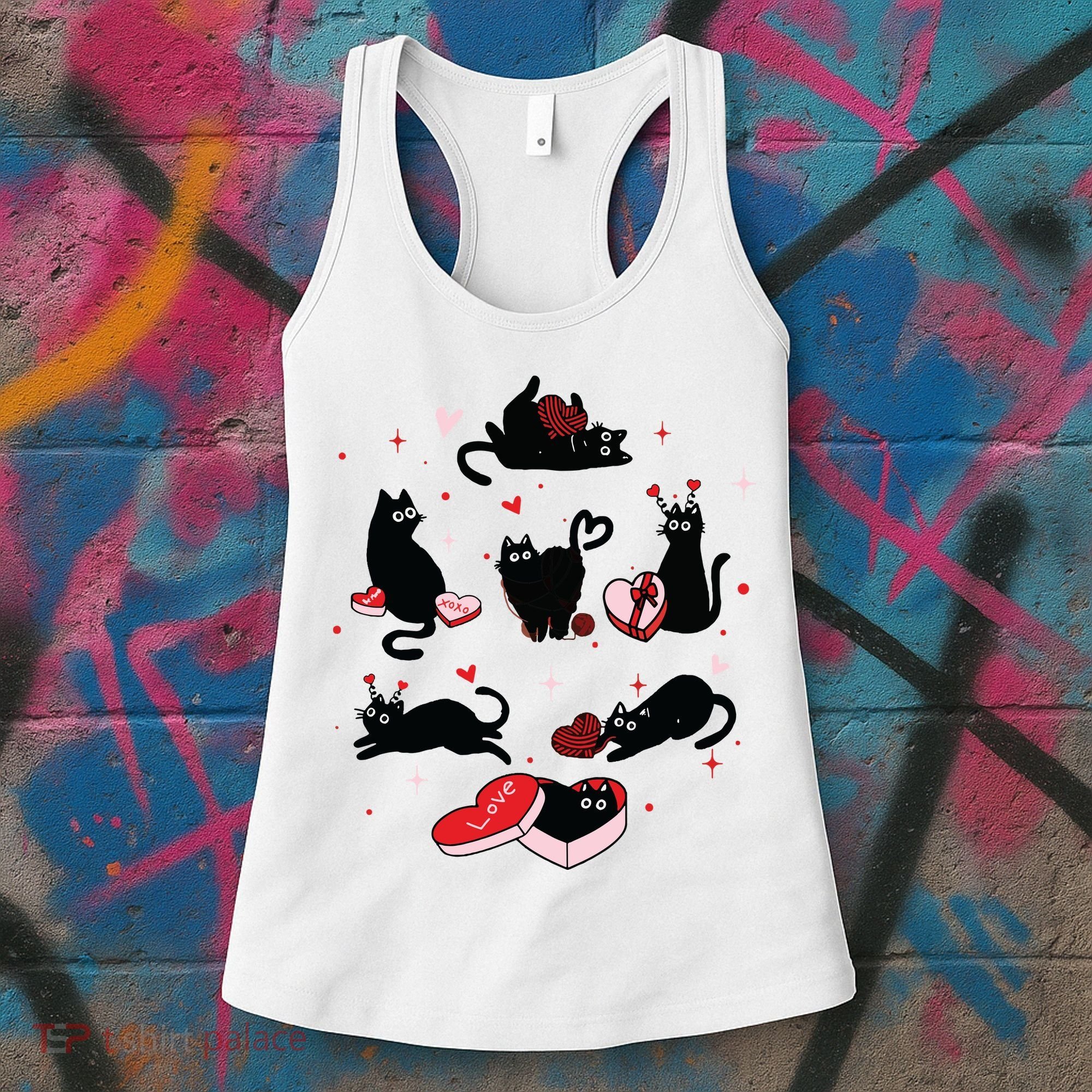 Black Cat Valentine Shirts Cat Valentines Day Cat Mom Valentines Women's Tank Top