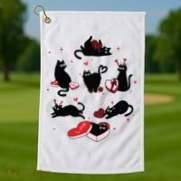 Black Cat Valentine Shirts Cat Valentines Day Cat Mom Valentines Golf Towel thumb 1