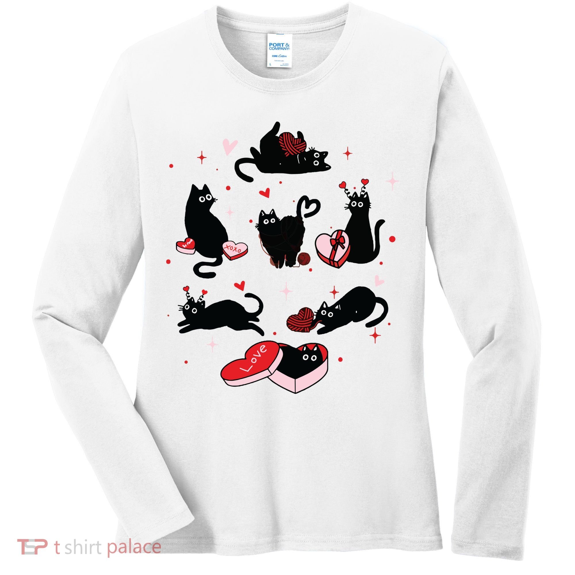 Black Cat Valentine Shirts Cat Valentines Day Cat Mom Valentines Women's Long Sleeve Shirt