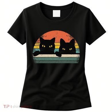 Black Cat Vintage Retro Style Cats Lover Gift Women's T-Shirt