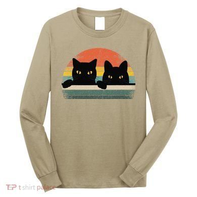 Black Cat Vintage Retro Style Cats Lover Gift Long Sleeve Shirt