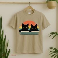 Black Cat Vintage Retro Style Cats Lover Gift T-Shirt thumb 2
