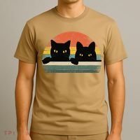 Black Cat Vintage Retro Style Cats Lover Gift T-Shirt thumb 3