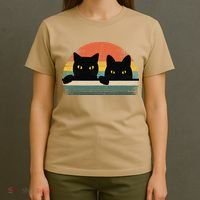 Black Cat Vintage Retro Style Cats Lover Gift T-Shirt thumb 4