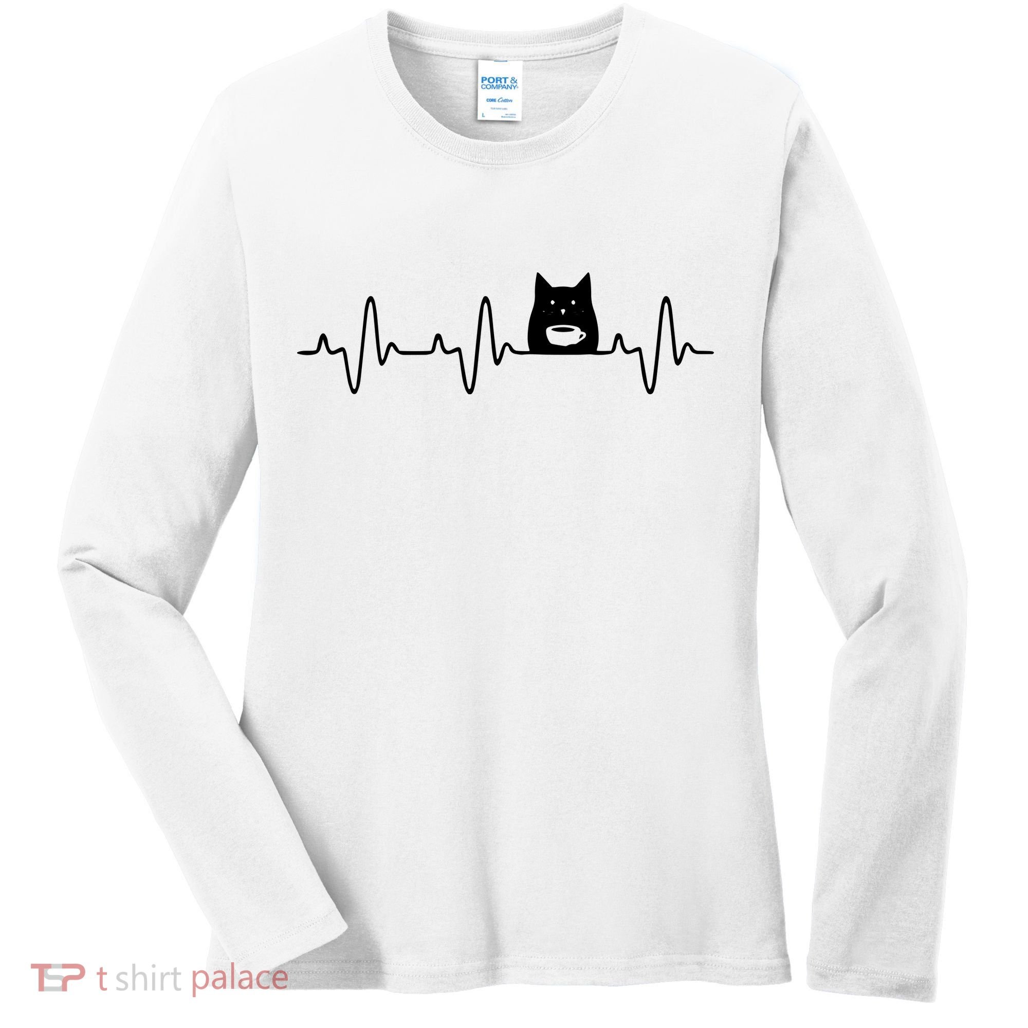 Black Cat With Coffee Cute Cats And Coffee Lover Women's Long Sleeve Shirt