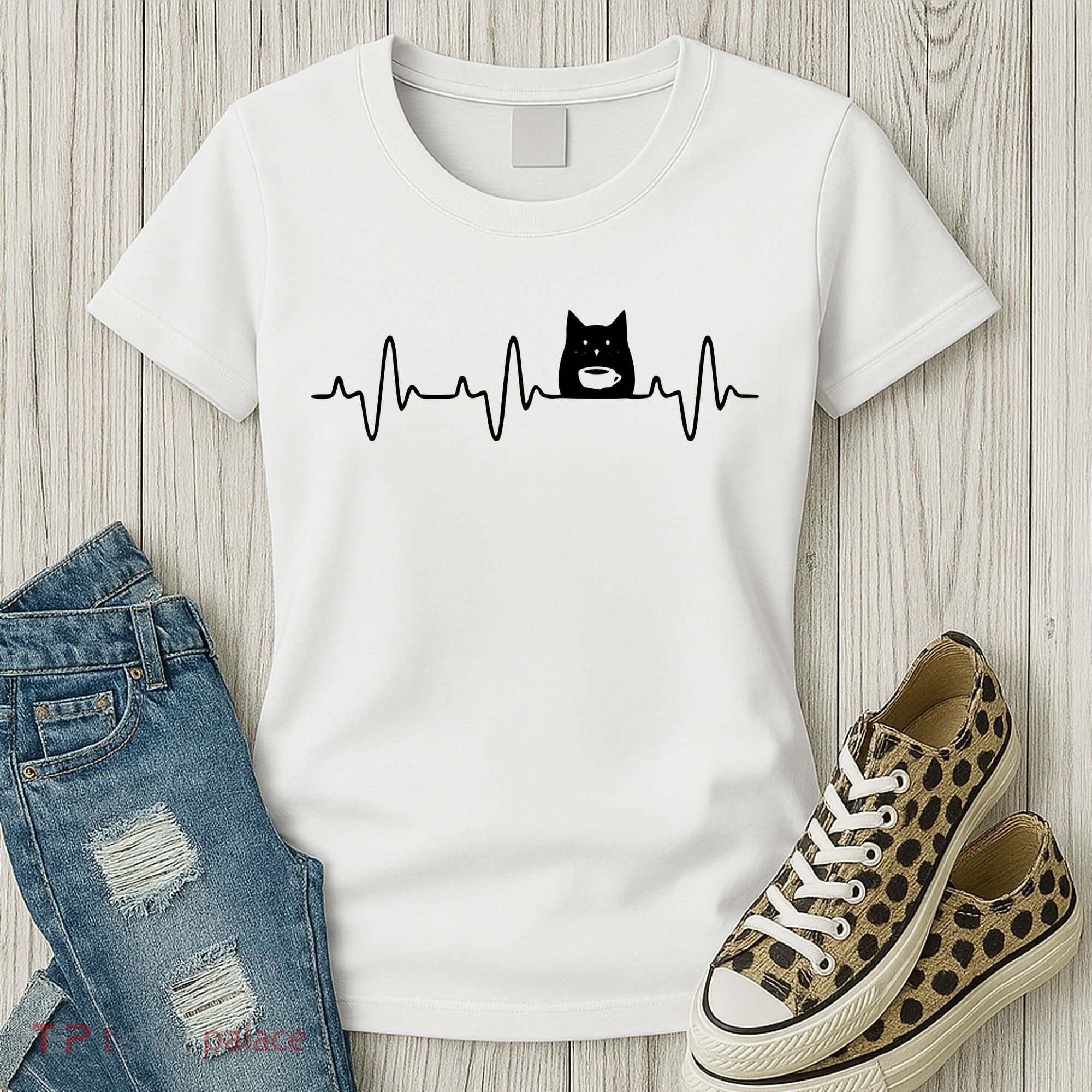 Black Cat With Coffee Cute Cats And Coffee Lover Women's T-Shirt