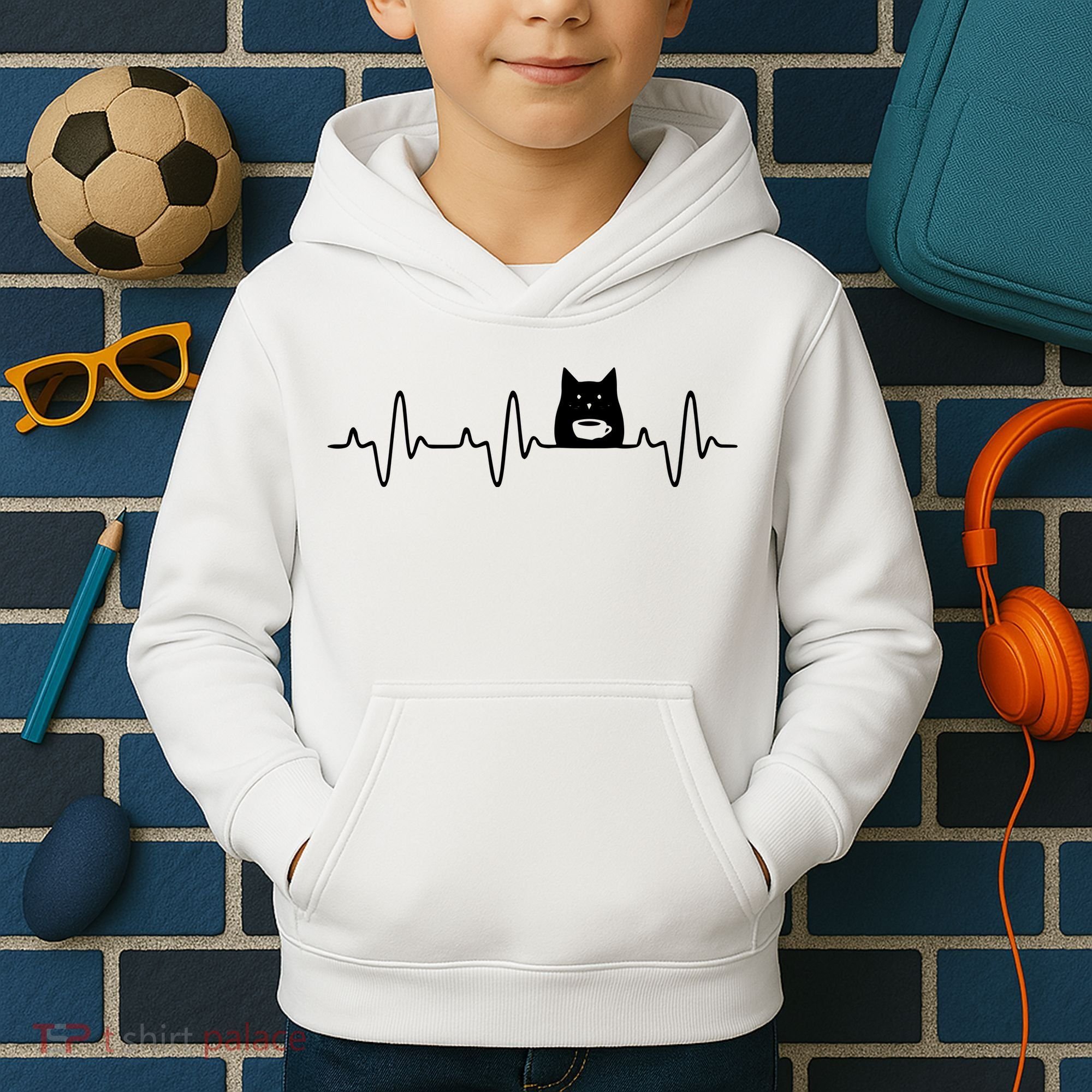 Black Cat With Coffee Cute Cats And Coffee Lover Kids Hoodie