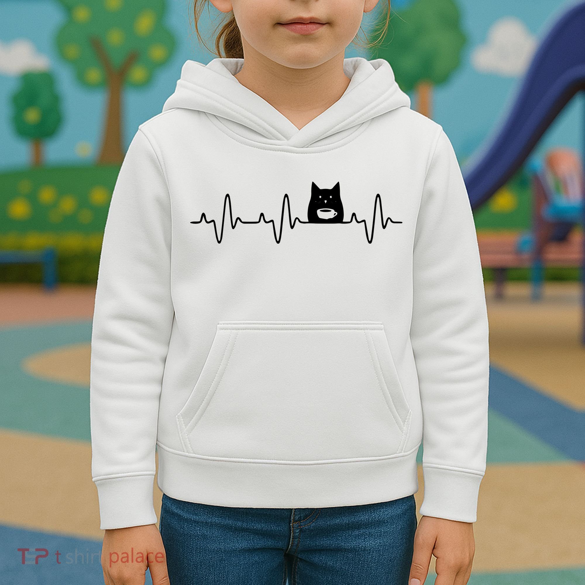 Black Cat With Coffee Cute Cats And Coffee Lover Kids Hoodie