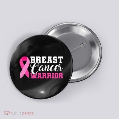Breast Cancer Warrior Pink Ribbon Button