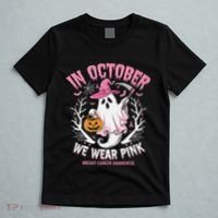 Breast Cancer Women Halloween Ghost In October We Wear Pin.K T-Shirt thumb 5