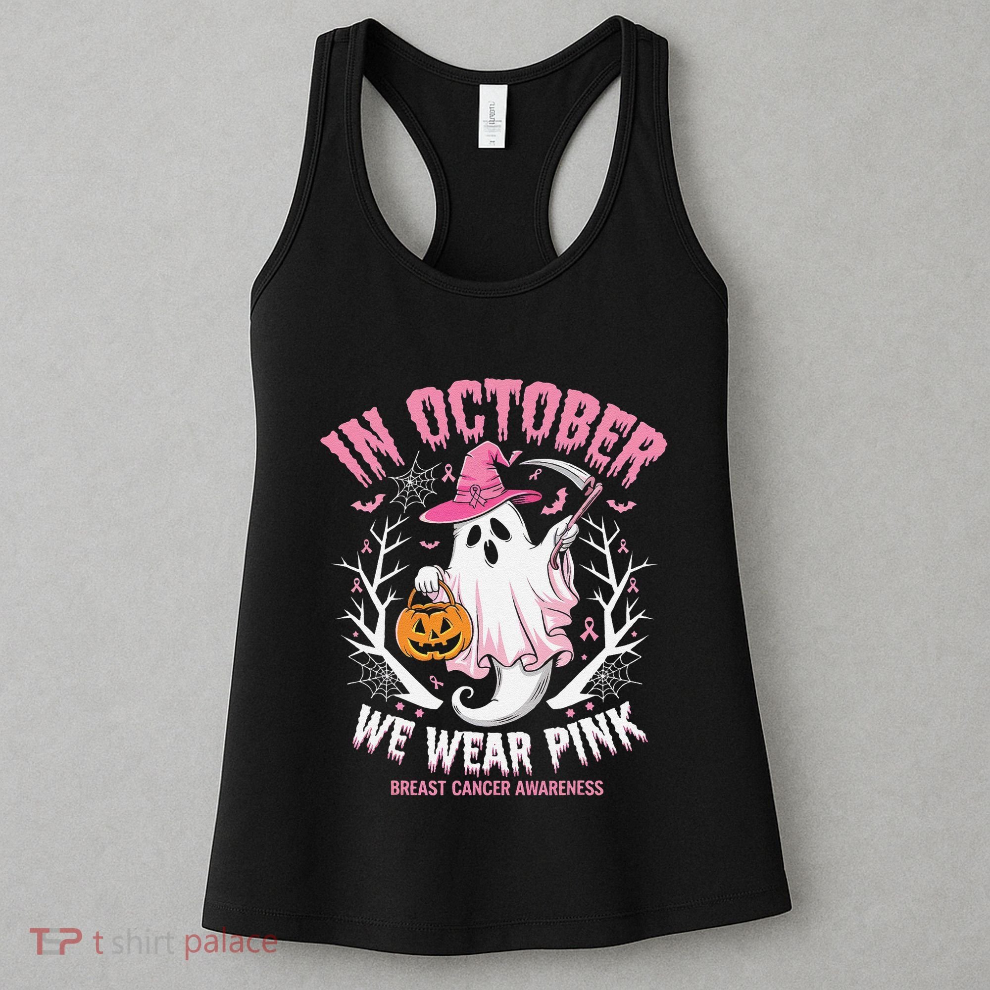 Breast Cancer Women Halloween Ghost In October We Wear Pin.K Women's Tank Top