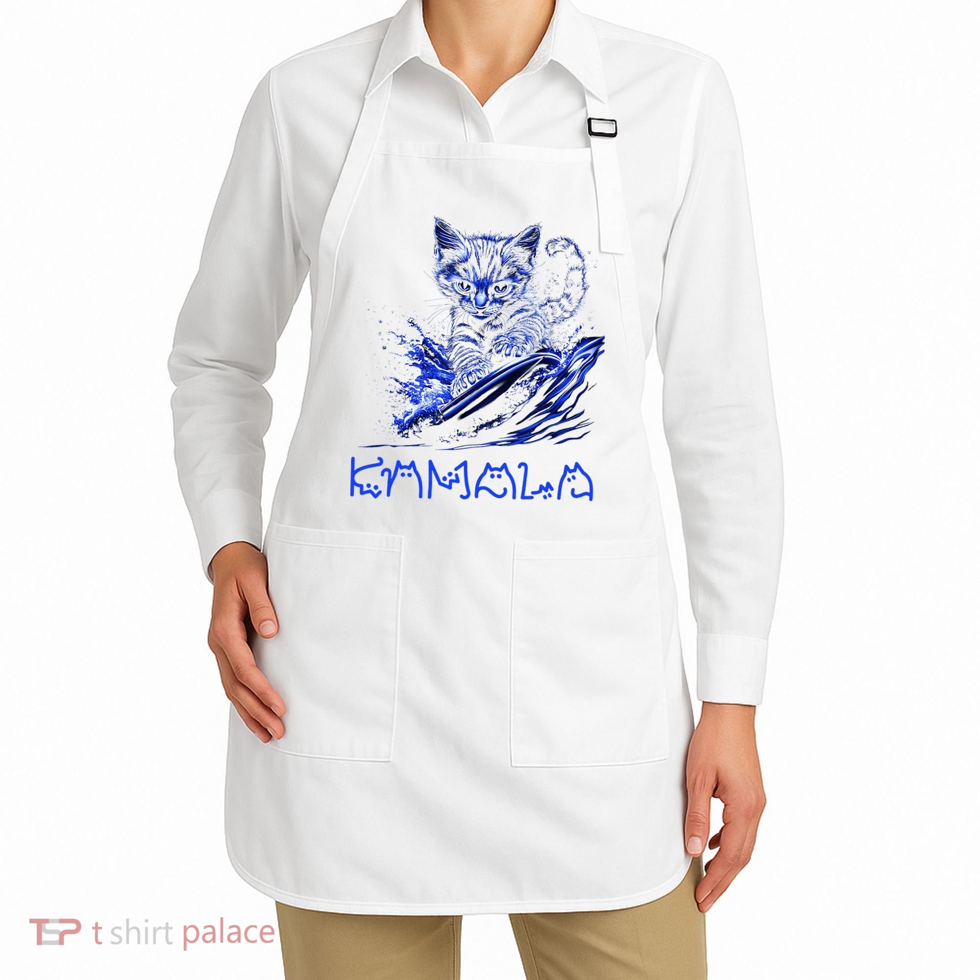 Blue Cats Wave For Kamala Funny Kamala Harris Cat Ladies Apron