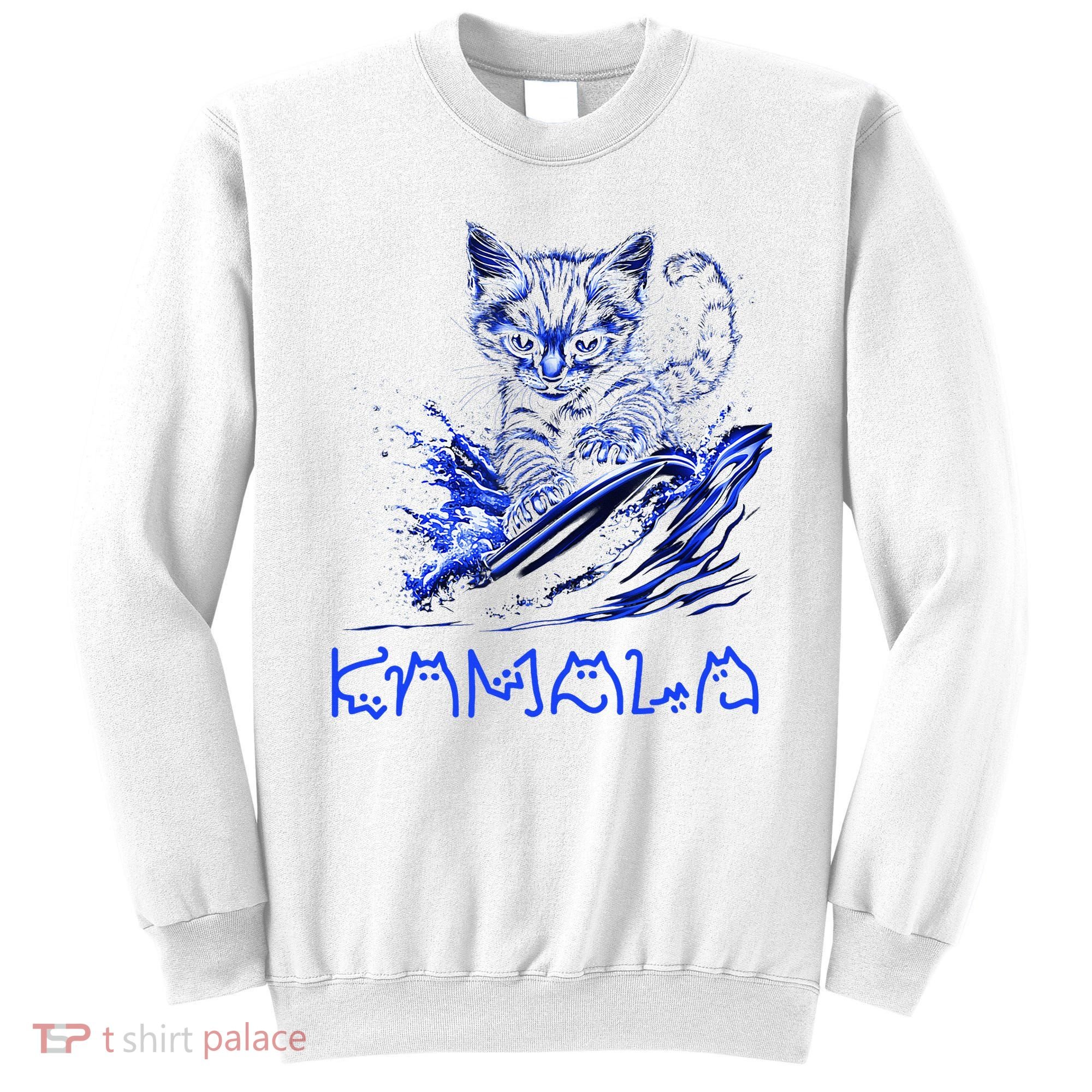 Blue Cats Wave For Kamala Funny Kamala Harris Cat Ladies Sweatshirt