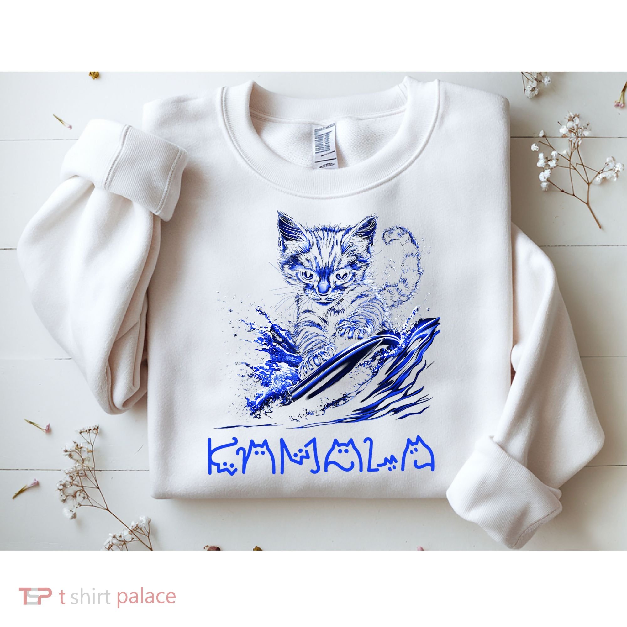 Blue Cats Wave For Kamala Funny Kamala Harris Cat Ladies Sweatshirt