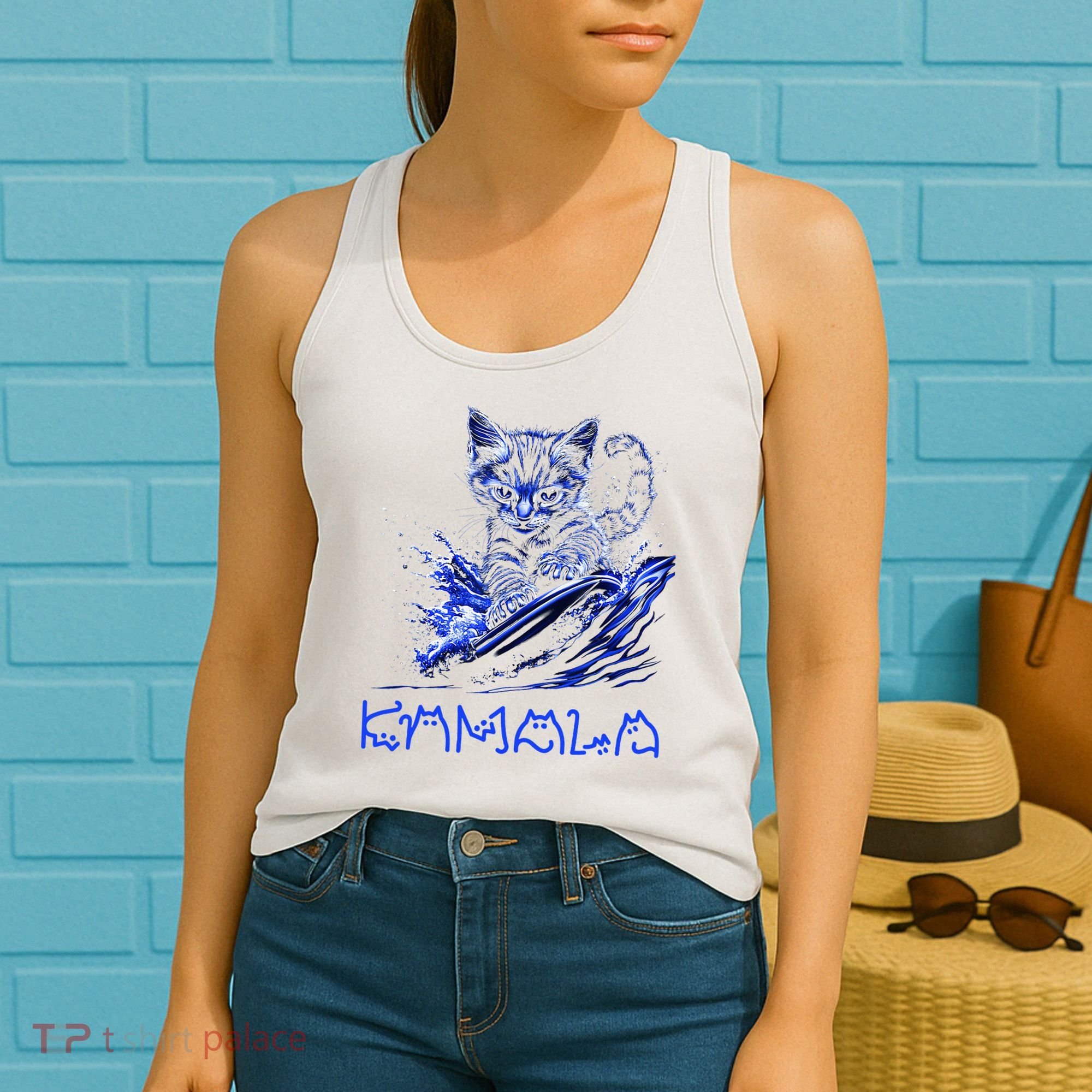 Blue Cats Wave For Kamala Funny Kamala Harris Cat Ladies Women's Tank Top