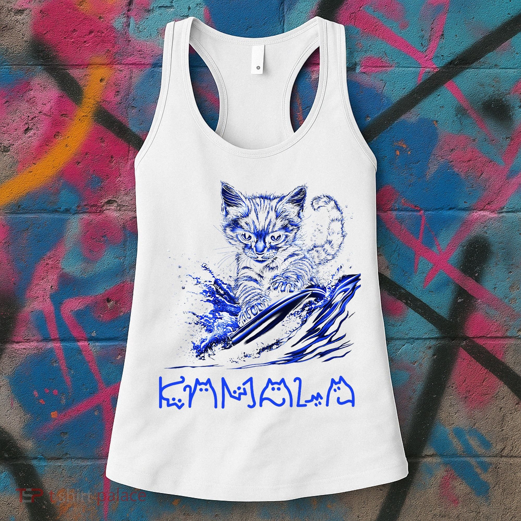 Blue Cats Wave For Kamala Funny Kamala Harris Cat Ladies Women's Tank Top