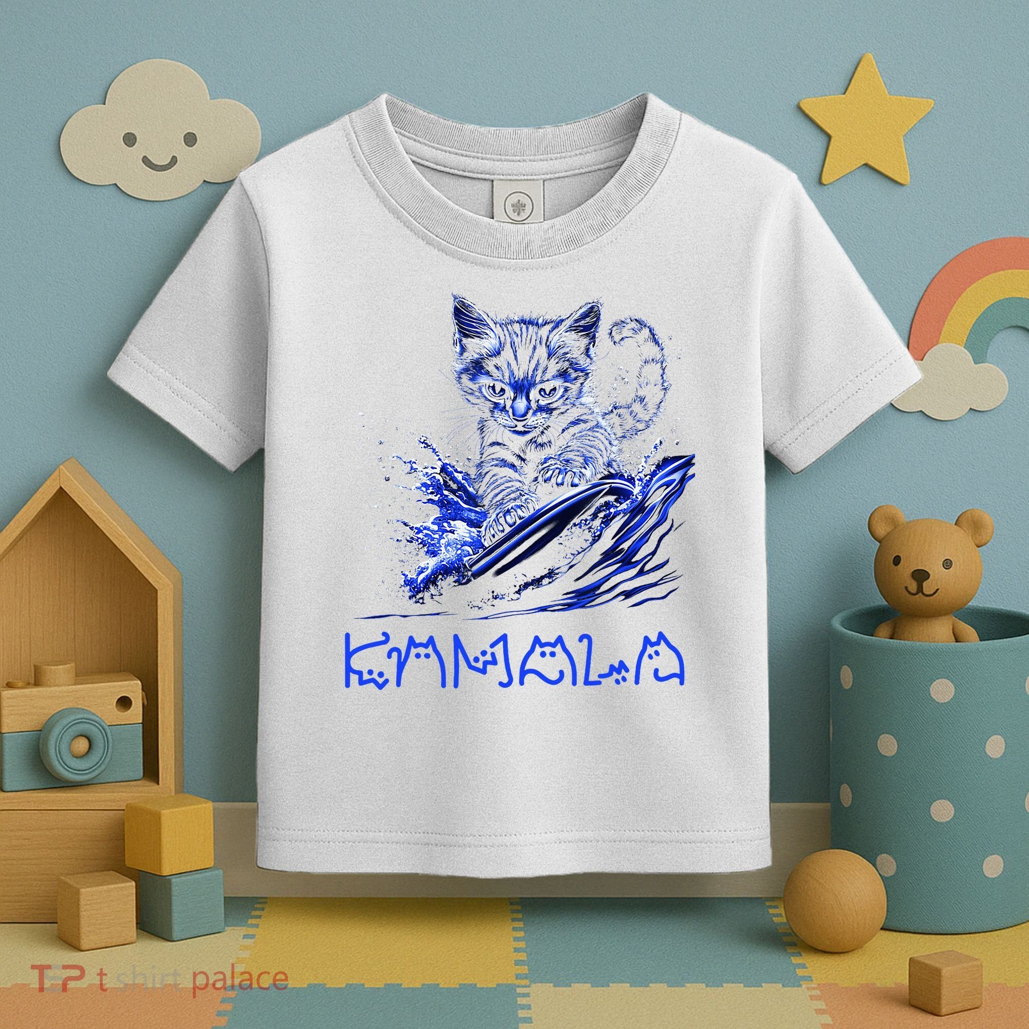 Blue Cats Wave For Kamala Funny Kamala Harris Cat Ladies Toddler T-Shirt