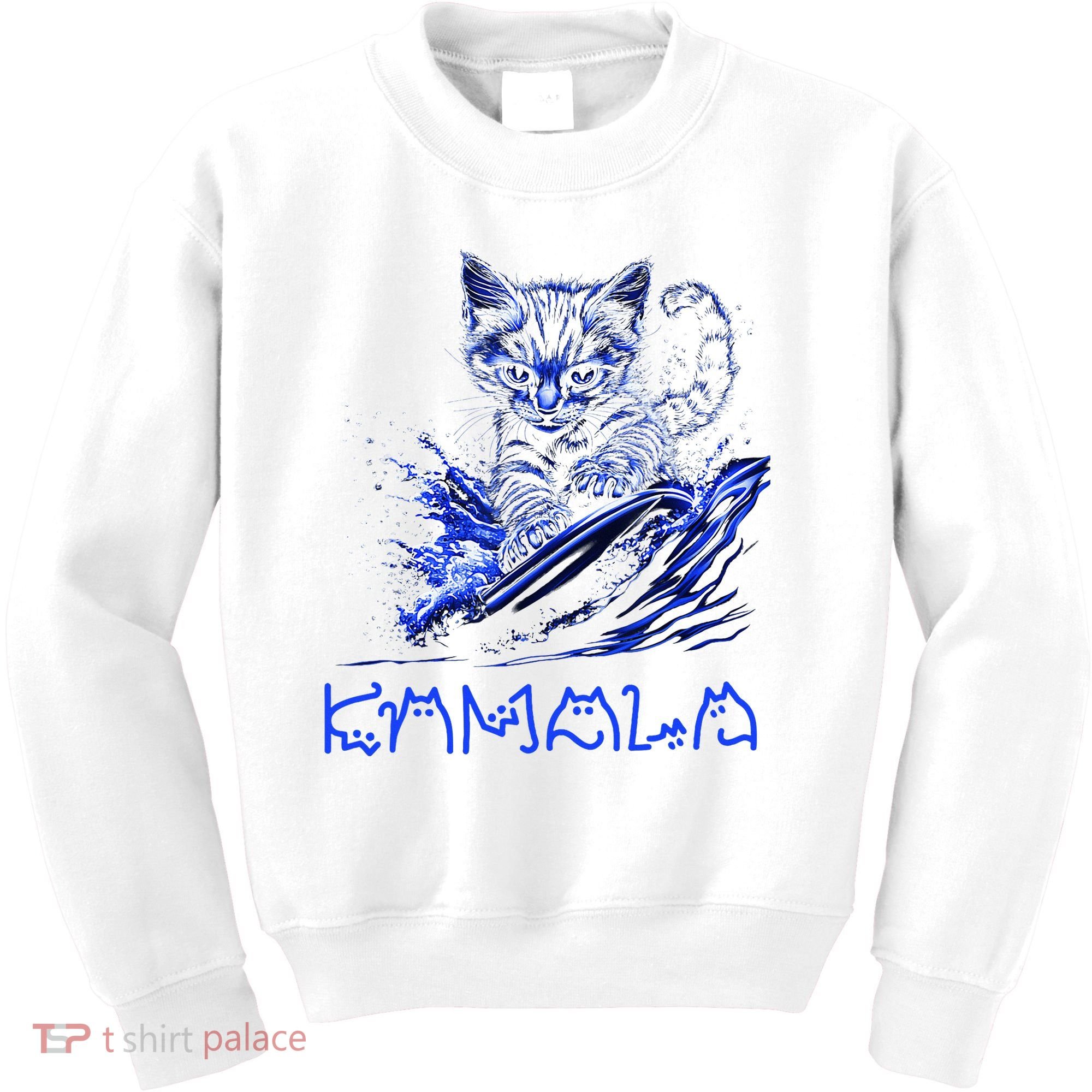 Blue Cats Wave For Kamala Funny Kamala Harris Cat Ladies Kids Sweatshirt