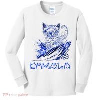 Blue Cats Wave For Kamala Funny Kamala Harris Cat Ladies Kids Long Sleeve Shirt thumb 0