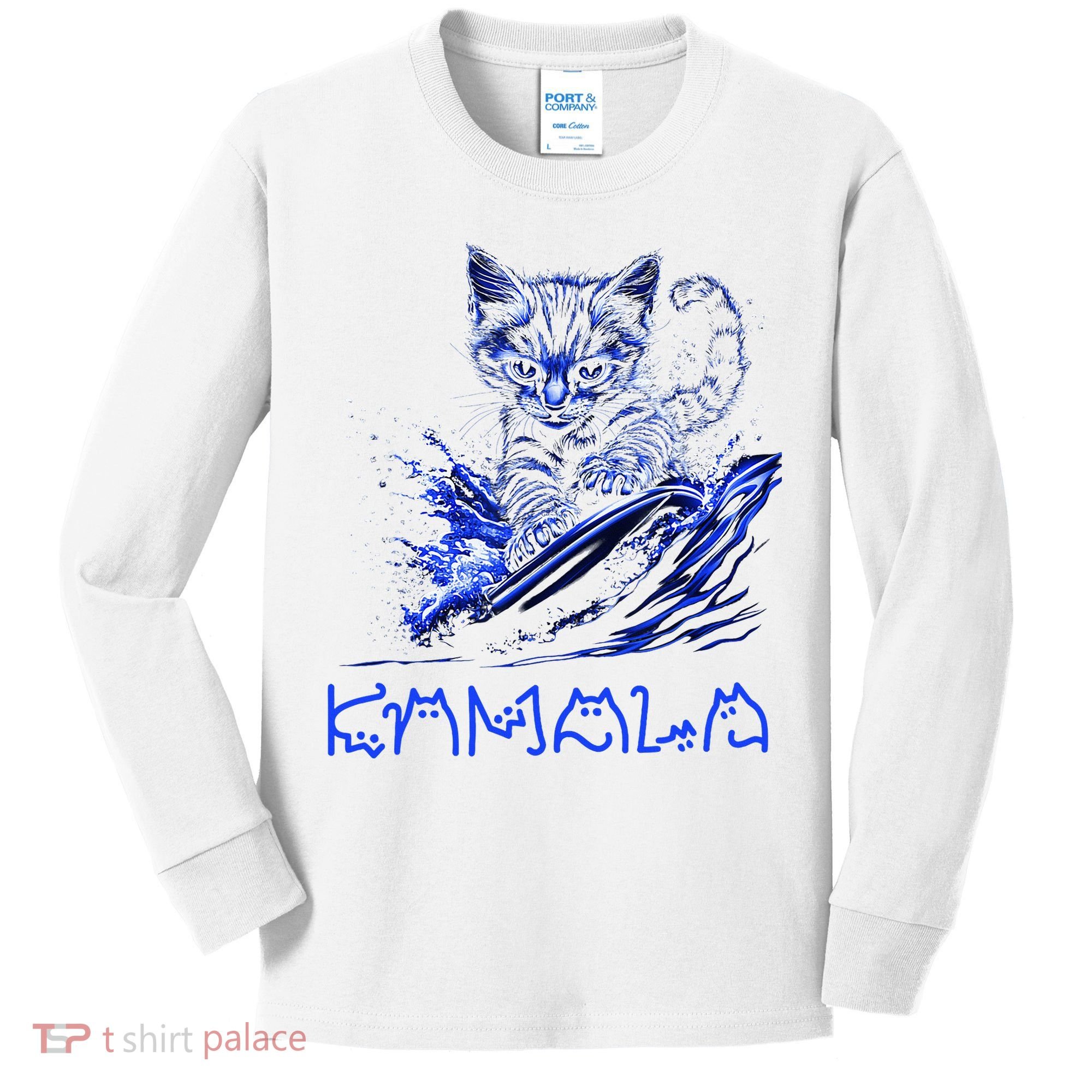 Blue Cats Wave For Kamala Funny Kamala Harris Cat Ladies Kids Long Sleeve Shirt