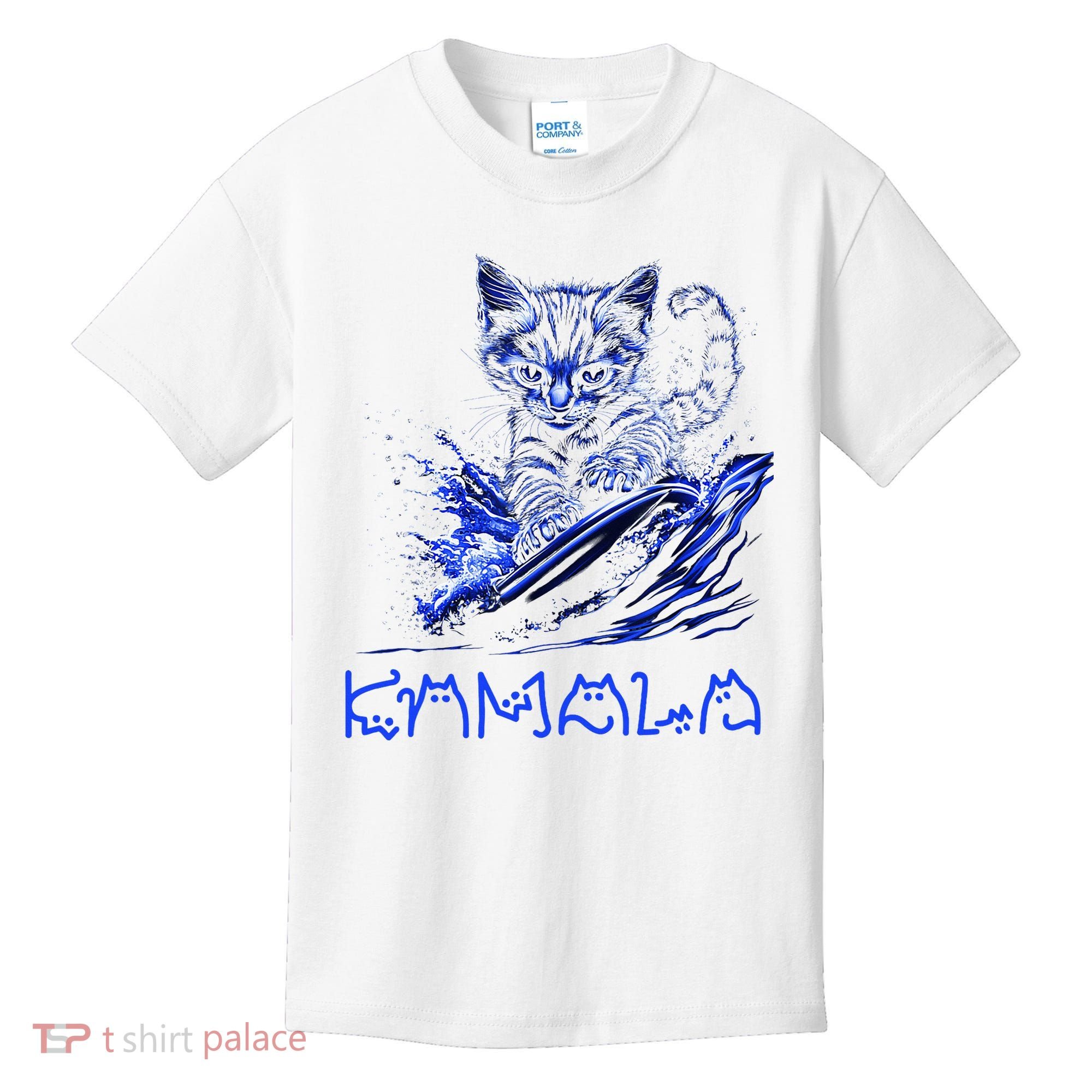 Blue Cats Wave For Kamala Funny Kamala Harris Cat Ladies Kids T-Shirt