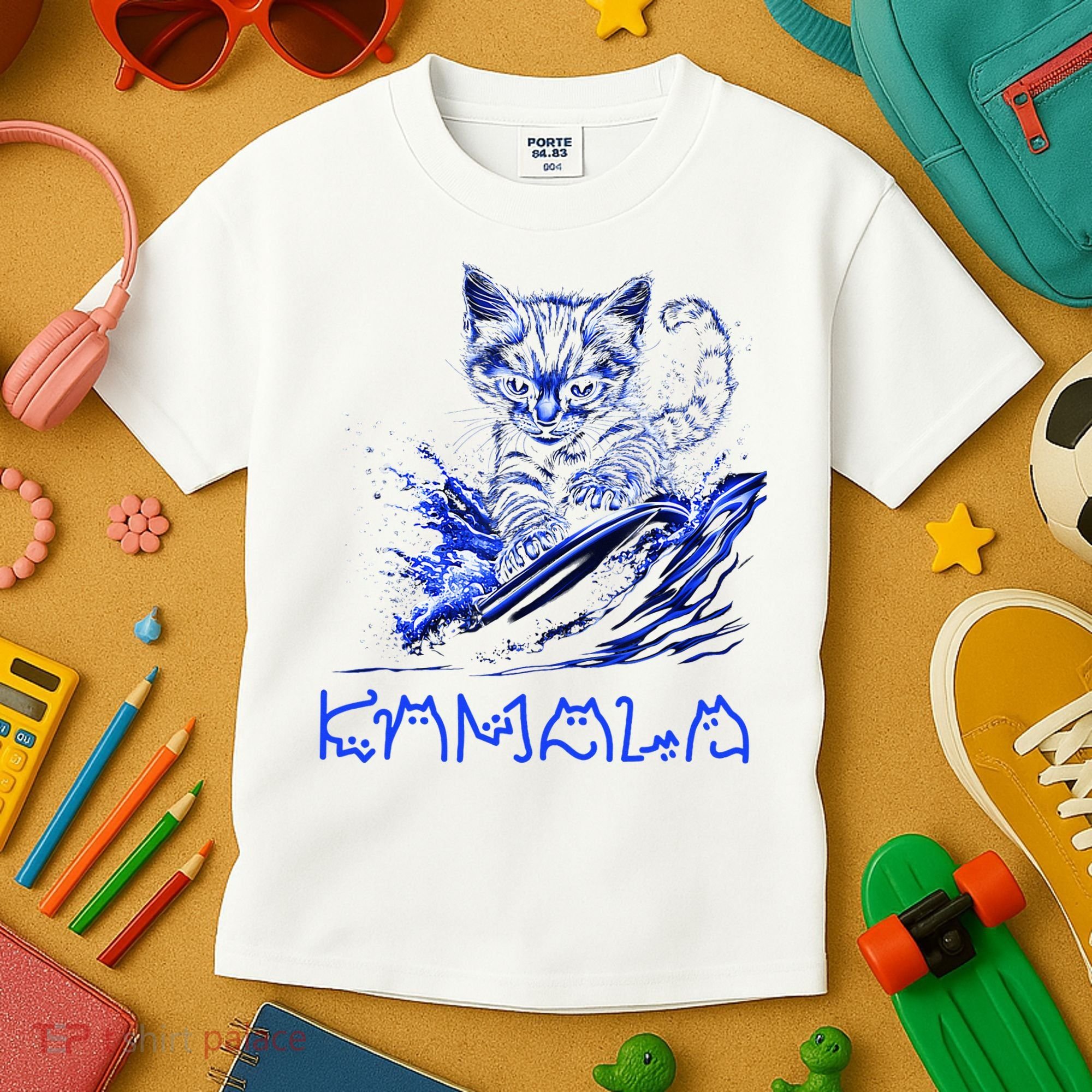 Blue Cats Wave For Kamala Funny Kamala Harris Cat Ladies Kids T-Shirt