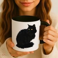 Black Cat Women Spooky Yellow Eyes Halloween Cat Coffee Mug thumb 3