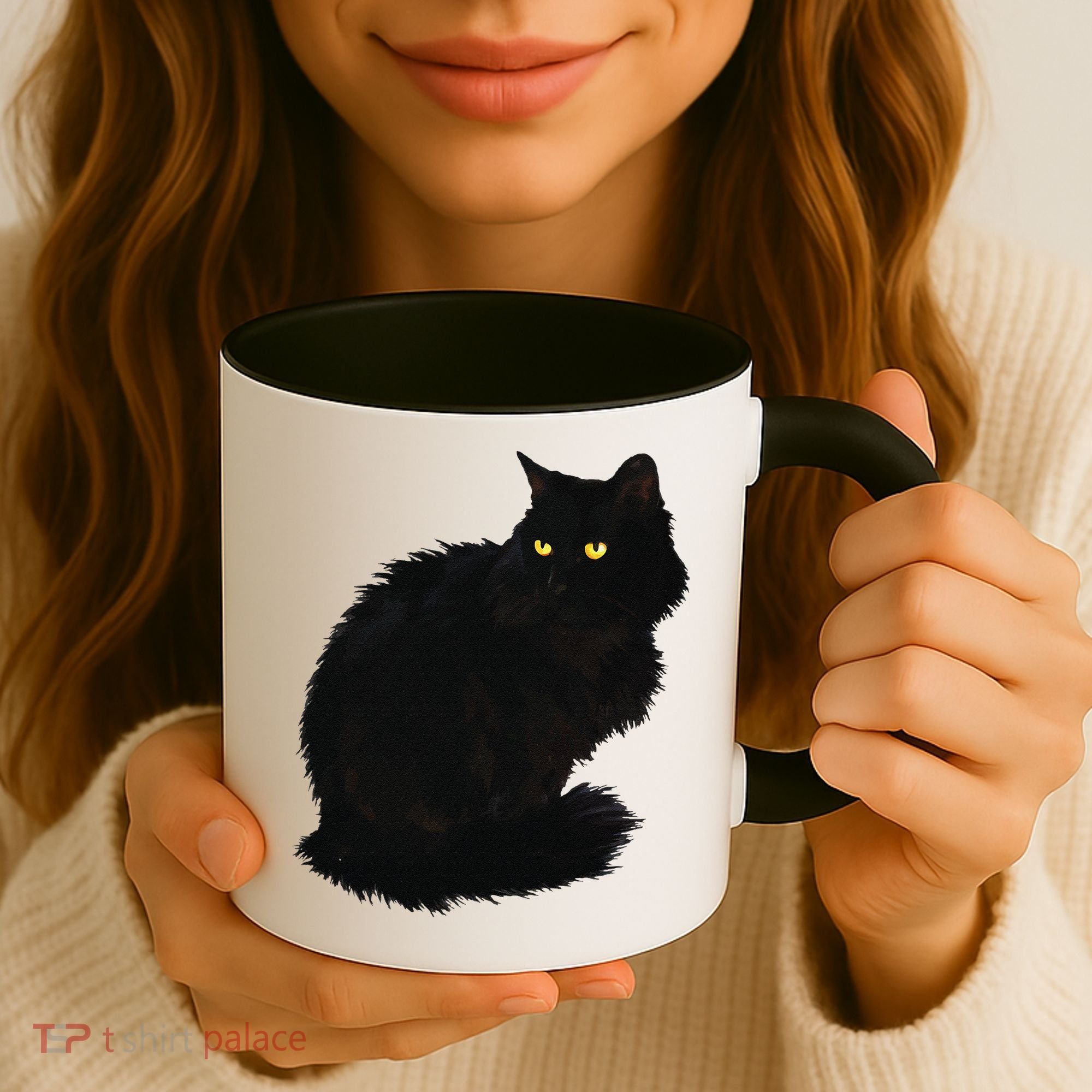 Black Cat Women Spooky Yellow Eyes Halloween Cat Coffee Mug
