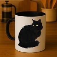 Black Cat Women Spooky Yellow Eyes Halloween Cat Coffee Mug thumb 4