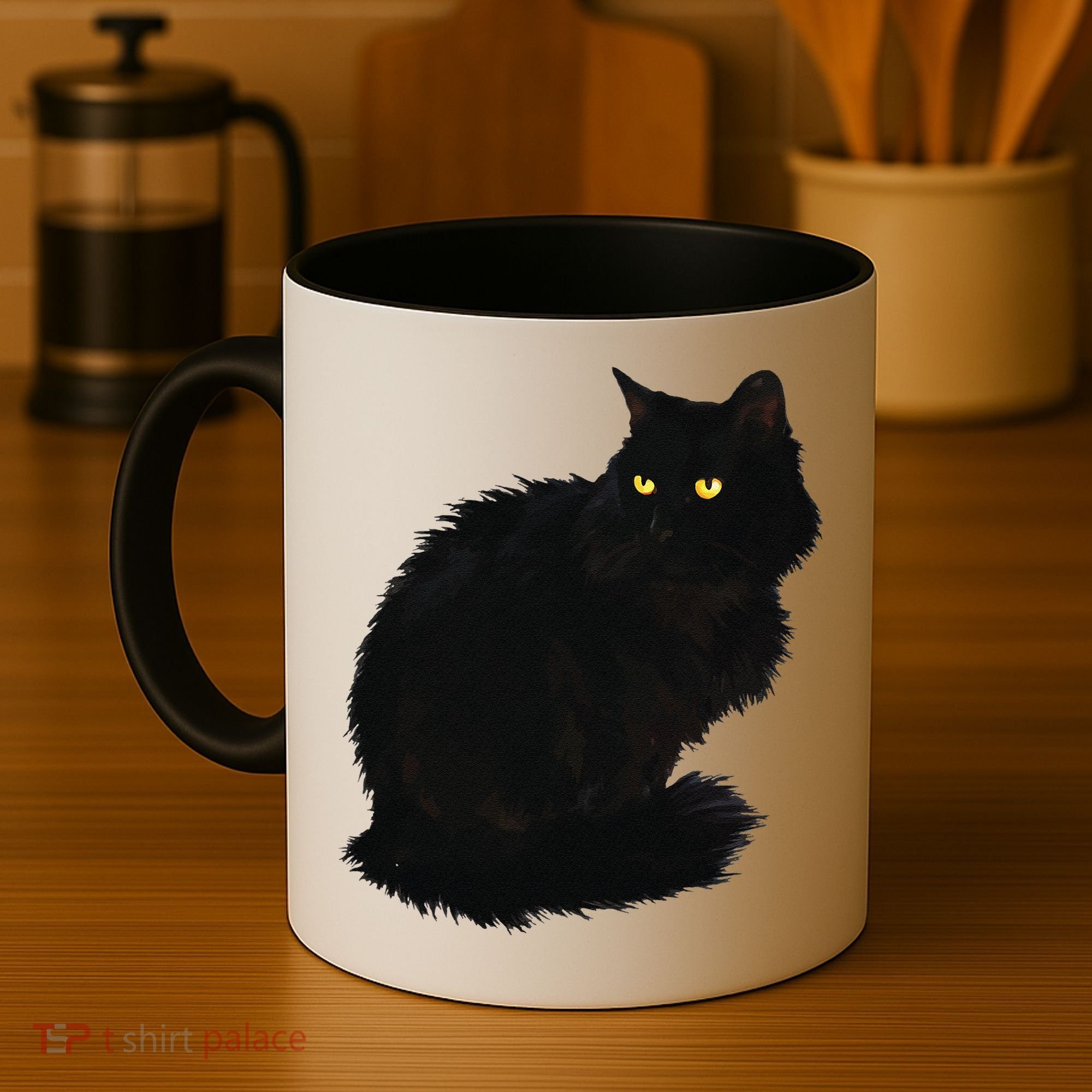 Black Cat Women Spooky Yellow Eyes Halloween Cat Coffee Mug