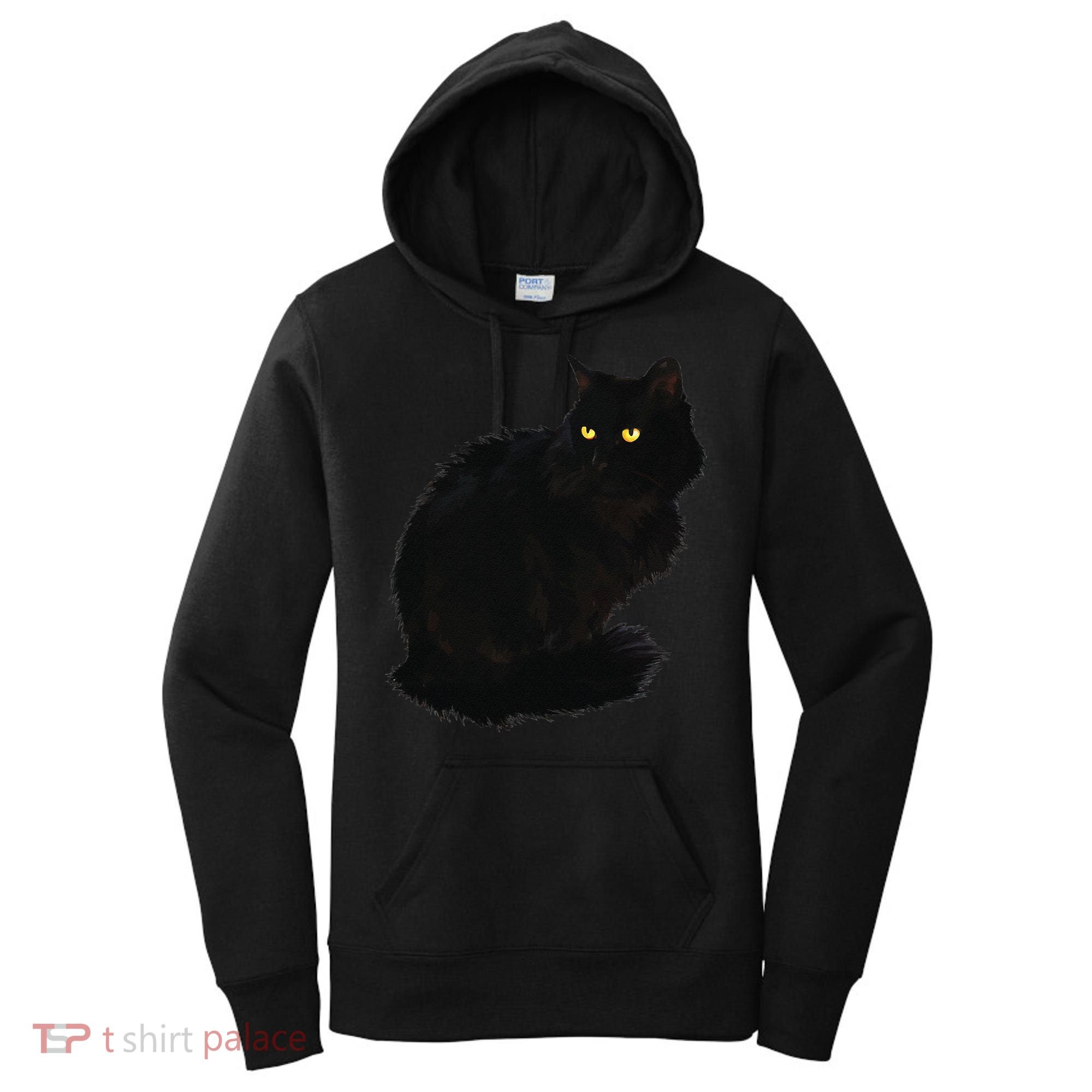 Black Cat Women Spooky Yellow Eyes Halloween Cat Women's Hoodie