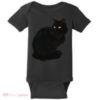 Black Cat Women Spooky Yellow Eyes Halloween Cat Baby Bodysuit thumb 0