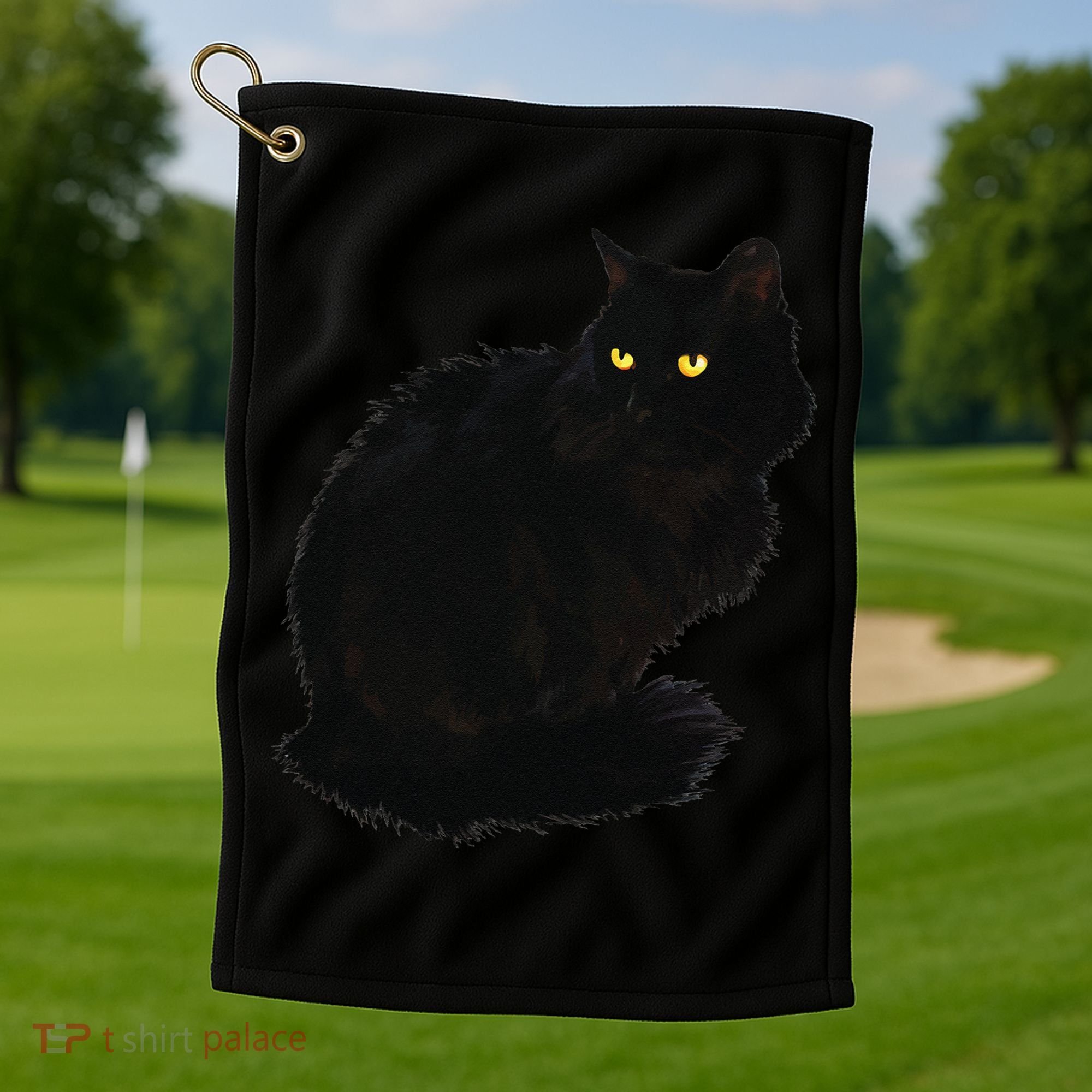 Black Cat Women Spooky Yellow Eyes Halloween Cat Golf Towel