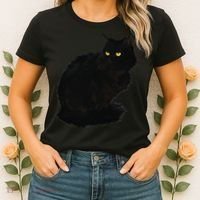 Black Cat Women Spooky Yellow Eyes Halloween Cat Women's T-Shirt thumb 2