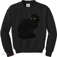 Black Cat Women Spooky Yellow Eyes Halloween Cat Kids Sweatshirt thumb 0