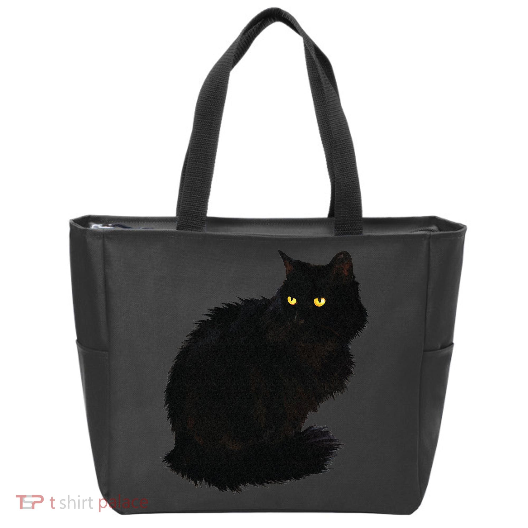 Black Cat Women Spooky Yellow Eyes Halloween Cat Tote Bag