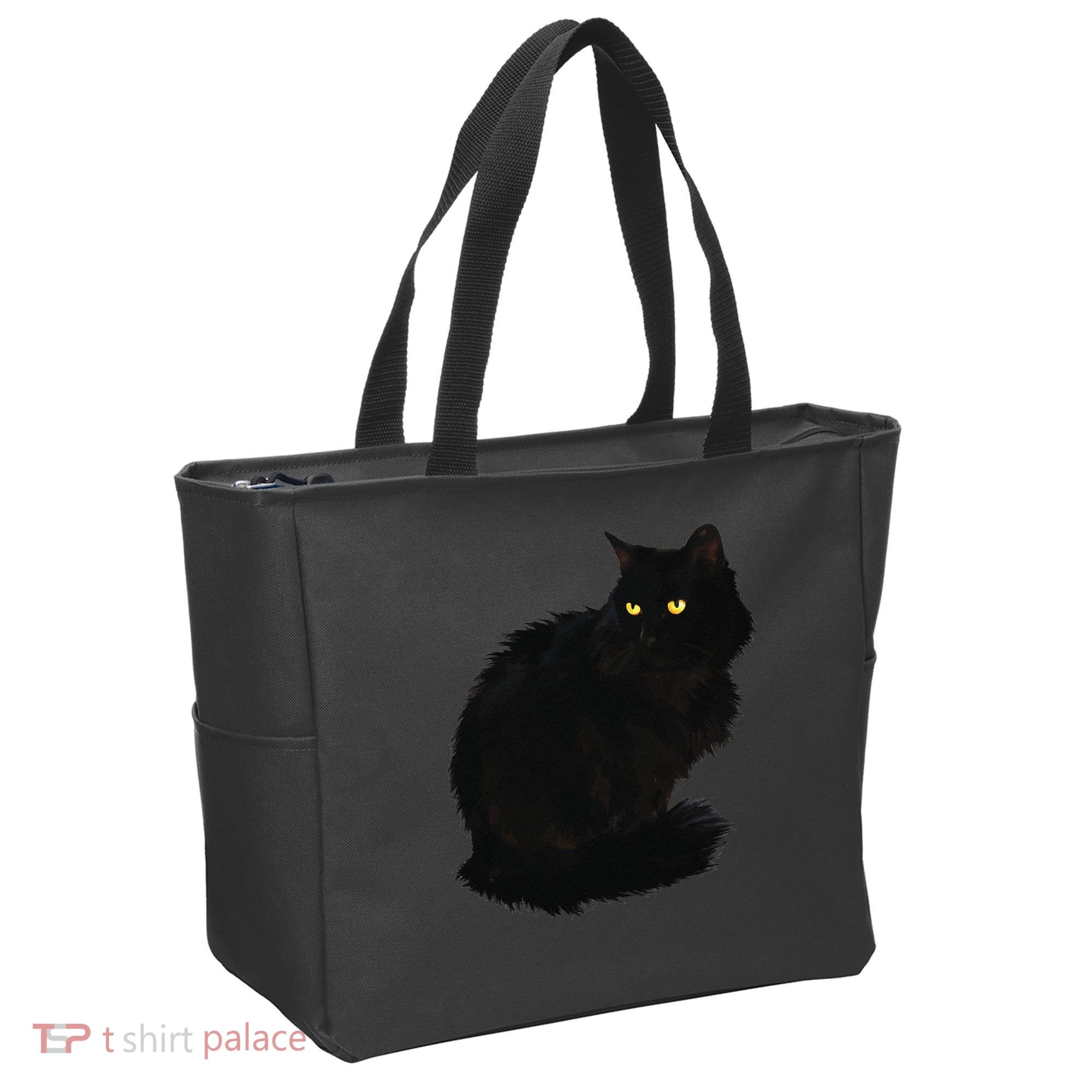 Black Cat Women Spooky Yellow Eyes Halloween Cat Tote Bag