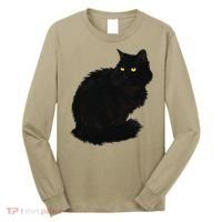 Black Cat Women Spooky Yellow Eyes Halloween Cat Long Sleeve Shirt thumb 0