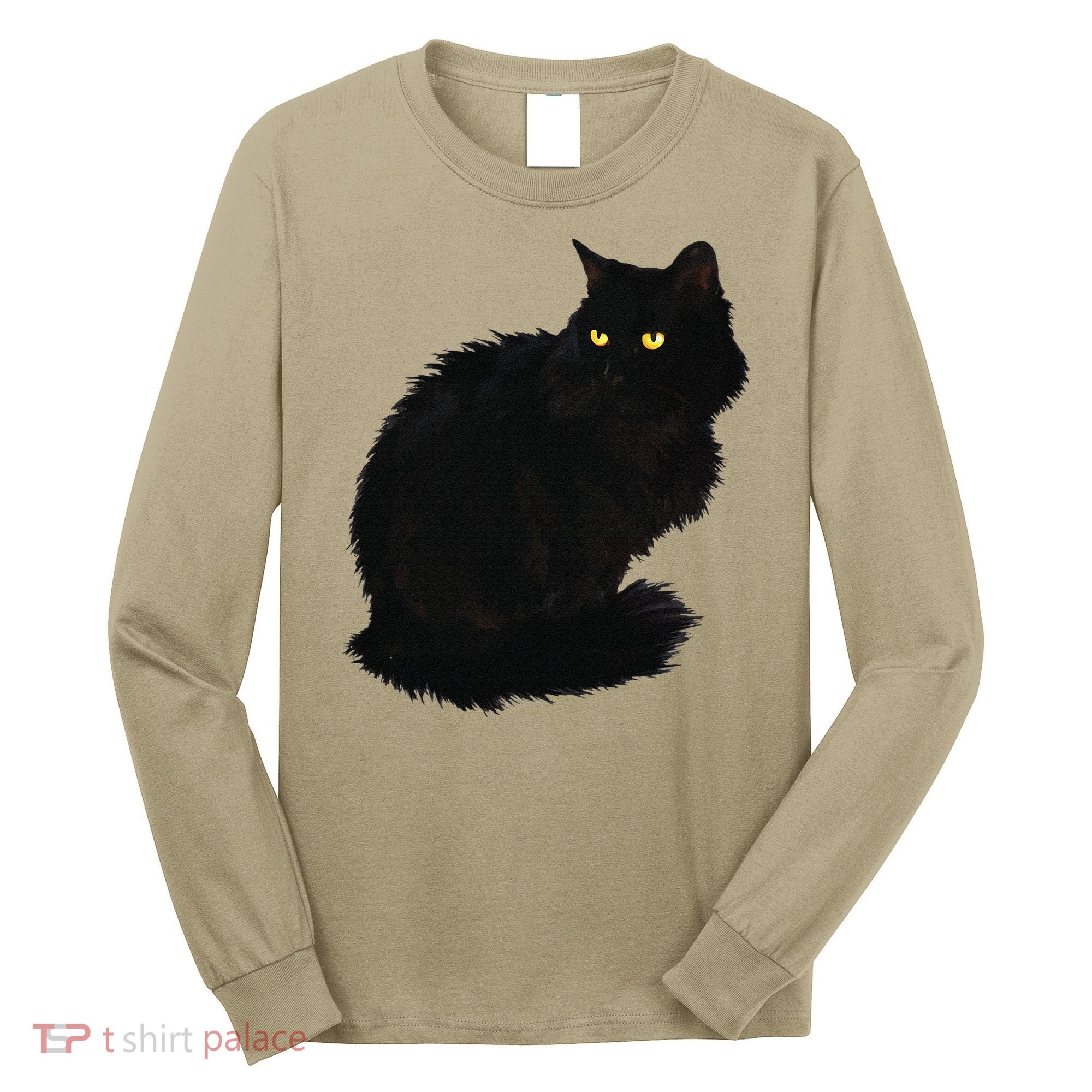 Black Cat Women Spooky Yellow Eyes Halloween Cat Long Sleeve Shirt