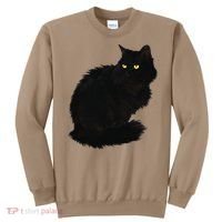 Black Cat Women Spooky Yellow Eyes Halloween Cat Sweatshirt thumb 0