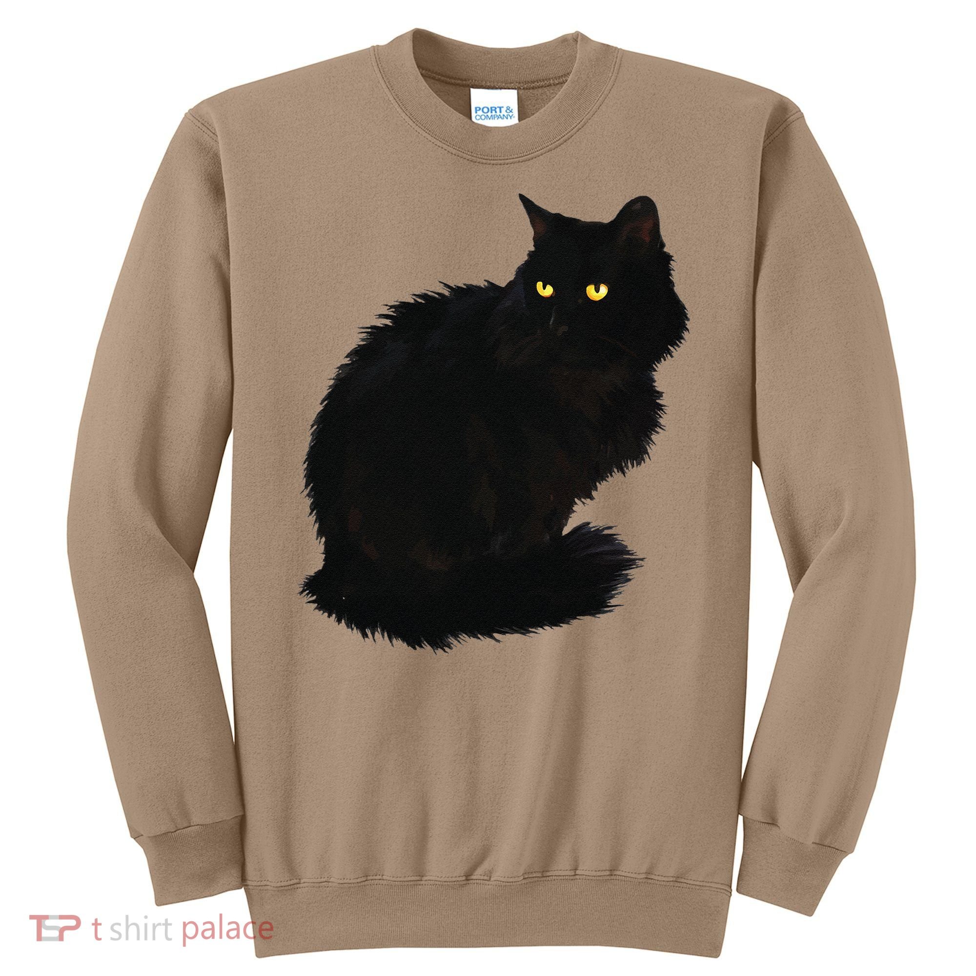 Black Cat Women Spooky Yellow Eyes Halloween Cat Sweatshirt